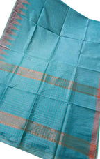 Blue Bhagalpur Handloom Kota Cotton Temple Border Saree - Luxurion World