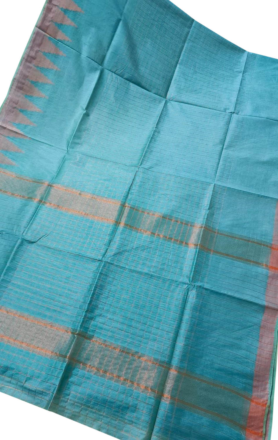 Blue Bhagalpur Handloom Kota Cotton Temple Border Saree - Luxurion World