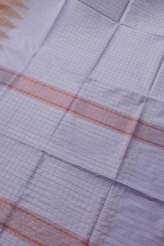 Purple Bhagalpur Handloom Kota Cotton Temple Border Saree - Luxurion World