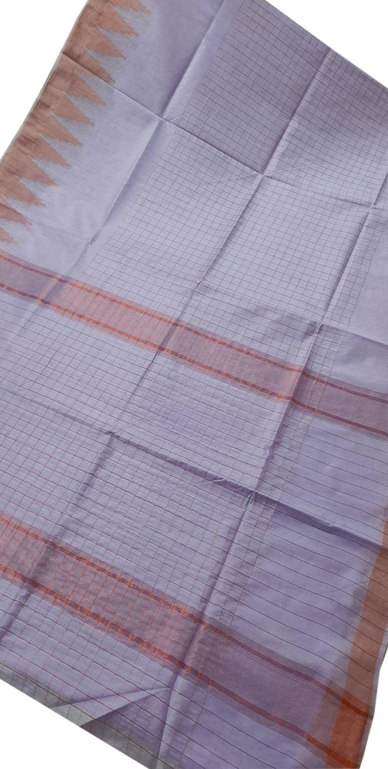 Purple Bhagalpur Handloom Kota Cotton Temple Border Saree - Luxurion World