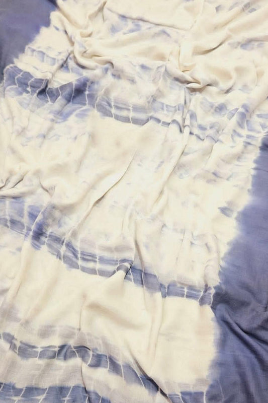 Off White And Grey Bhagalpur Mul Mul Cotton Shibori Design Saree - Luxurion World