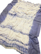Off White And Grey Bhagalpur Mul Mul Cotton Shibori Design Saree - Luxurion World
