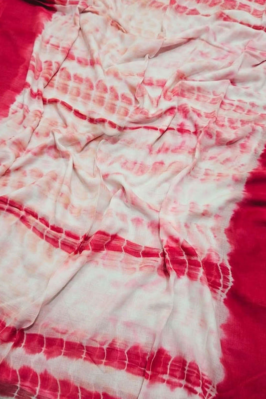 Off White And Pink Bhagalpur Mul Mul Cotton Shibori Design Saree - Luxurion World