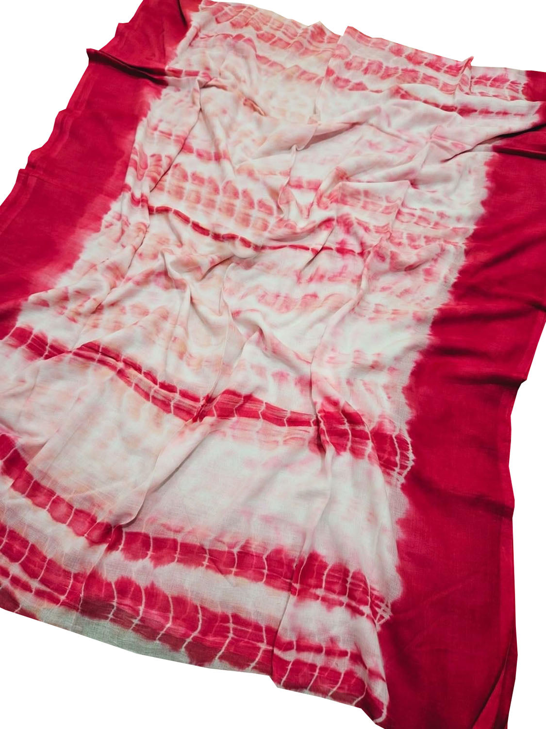 Off White And Pink Bhagalpur Mul Mul Cotton Shibori Design Saree - Luxurion World
