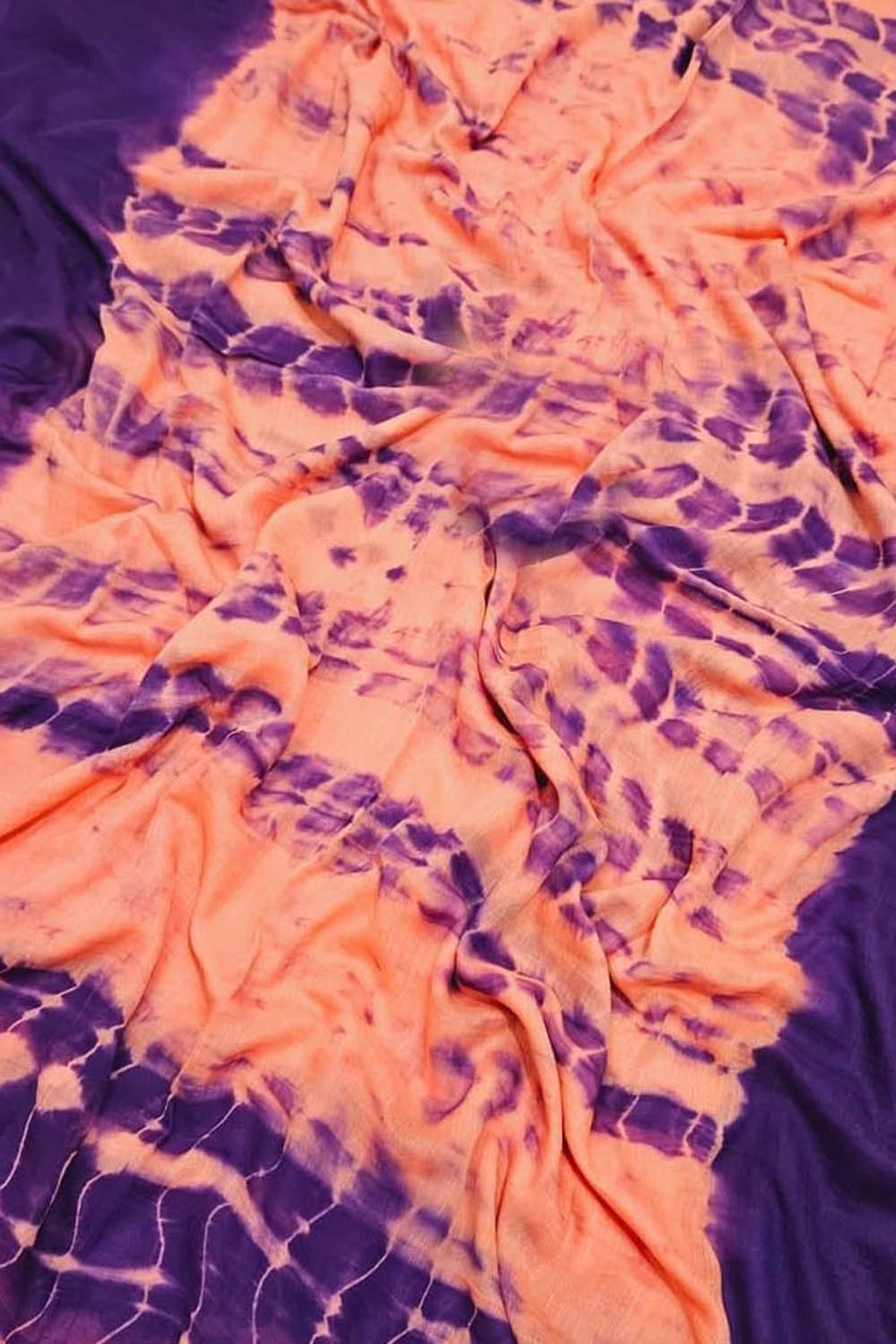 Orange And Purple Bhagalpur Mul Mul Cotton Shibori Design Saree - Luxurion World