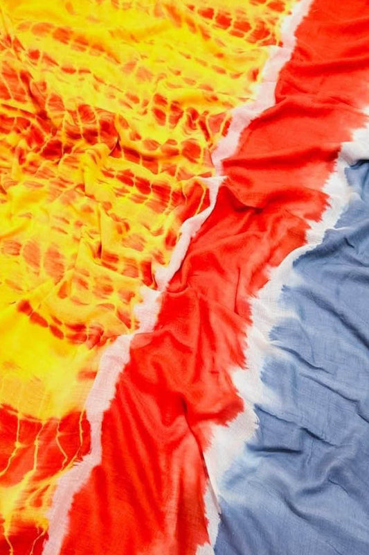 Multicolor Bhagalpur Mul Mul Cotton Shibori Design Saree - Luxurion World