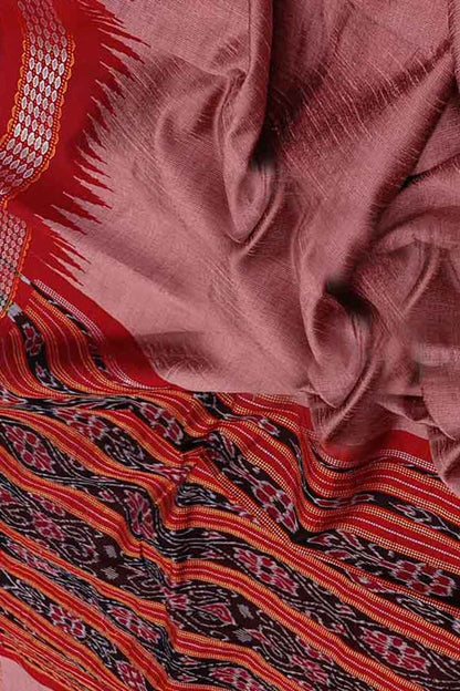 Pink Bhagalpur Handloom Pure Tussar Silk Ikat Border Saree - Luxurion World