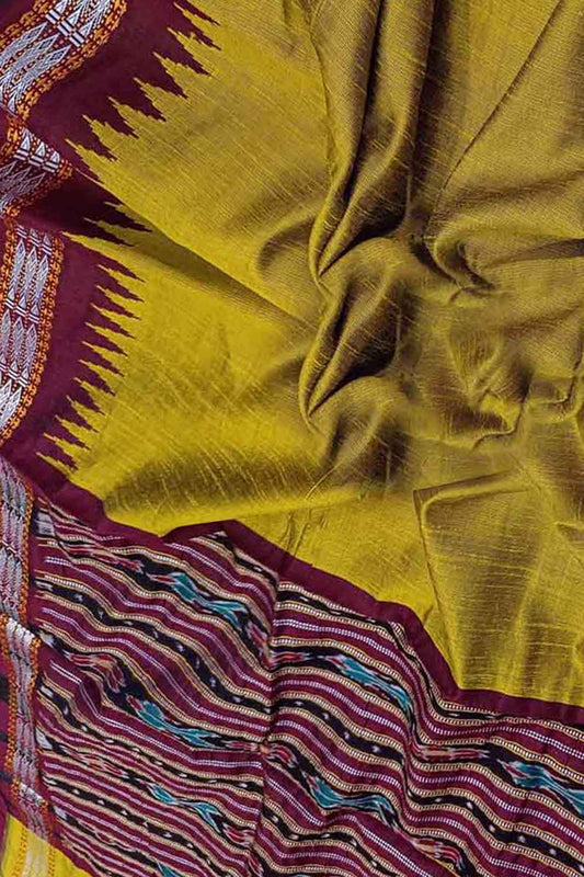 Green Bhagalpur Handloom Pure Tussar Silk Ikat Border Saree - Luxurion World