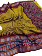 Green Bhagalpur Handloom Pure Tussar Silk Ikat Border Saree - Luxurion World