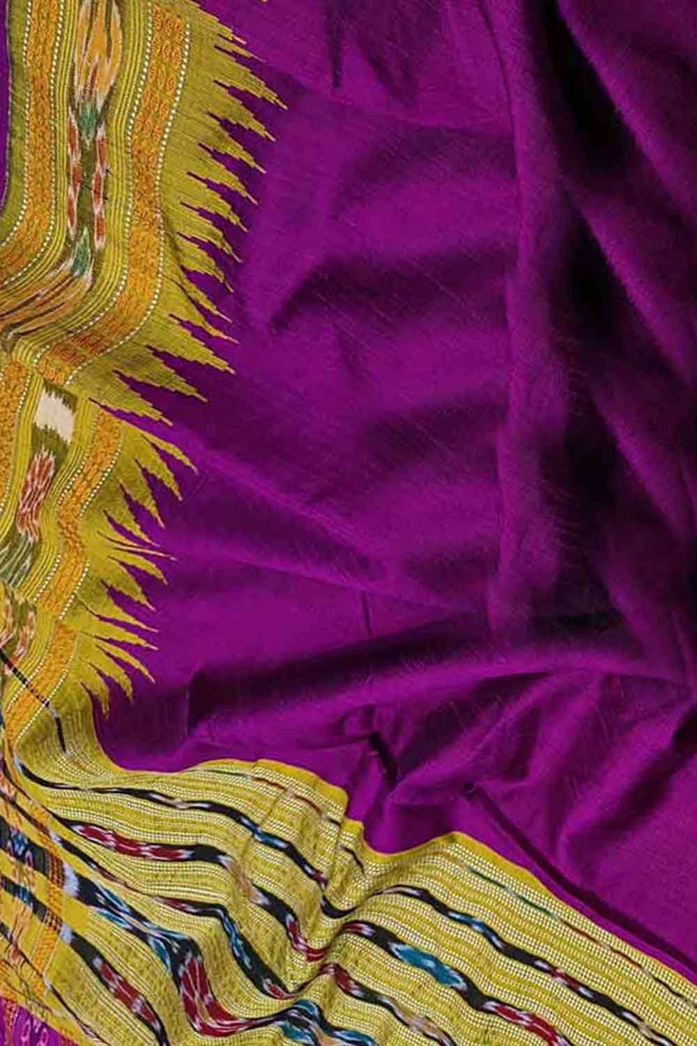 Purple Bhagalpur Handloom Pure Tussar Silk Ikat Border Saree - Luxurion World
