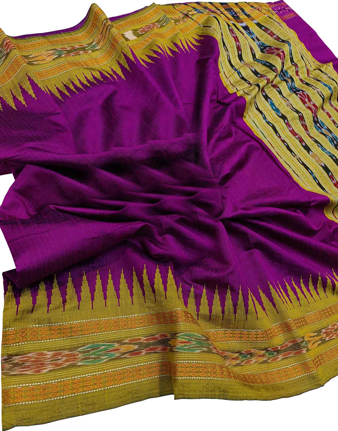 Purple Bhagalpur Handloom Pure Tussar Silk Ikat Border Saree - Luxurion World