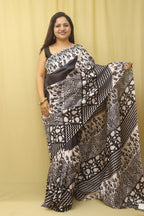Elegant Black Block Printed Bishnupuri Silk Saree - Luxurion World