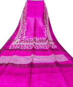 Pink Block Printed Pure Tussar Ghicha Silk Saree - Luxurion World