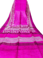 Pink Block Printed Pure Tussar Ghicha Silk Saree - Luxurion World