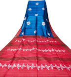 Blue Block Printed Pure Tussar Ghicha Silk Saree - Luxurion World