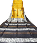 Yellow Block Printed Pure Tussar Ghicha Silk Saree - Luxurion World