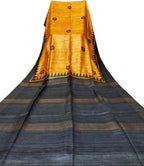 Orange Block Printed Pure Tussar Ghicha Silk Saree - Luxurion World