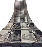 Black And White Block Printed Pure Tussar Ghicha Silk Saree - Luxurion World