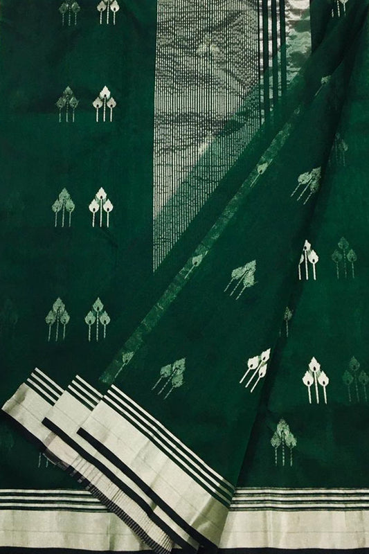 Green Chanderi Handloom Tissue Katan Silk Saree - Luxurion World