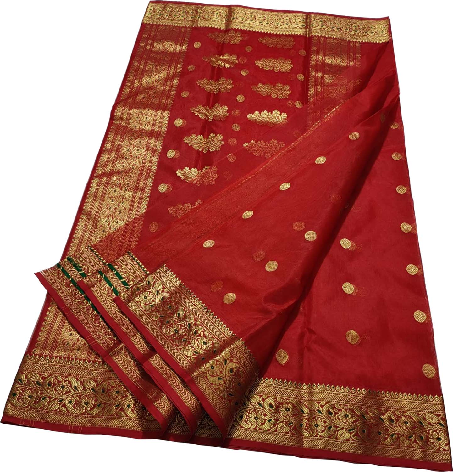 Red Handloom Chanderi Pure Katan Silk Saree - Luxurion World