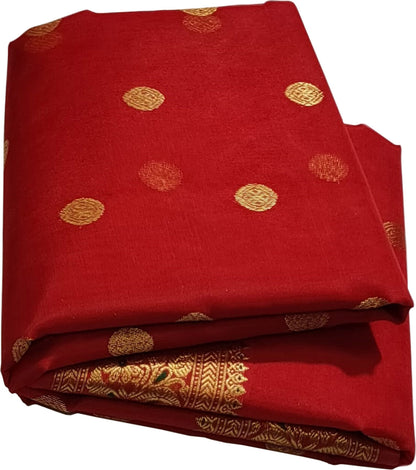 Red Handloom Chanderi Pure Katan Silk Saree - Luxurion World