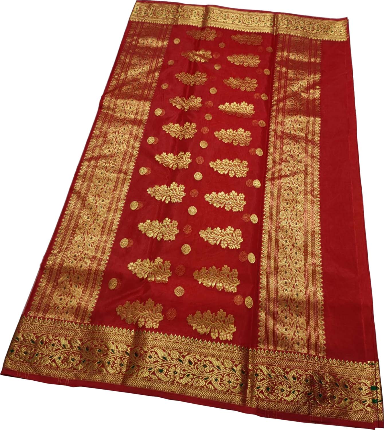 Red Handloom Chanderi Pure Katan Silk Saree - Luxurion World