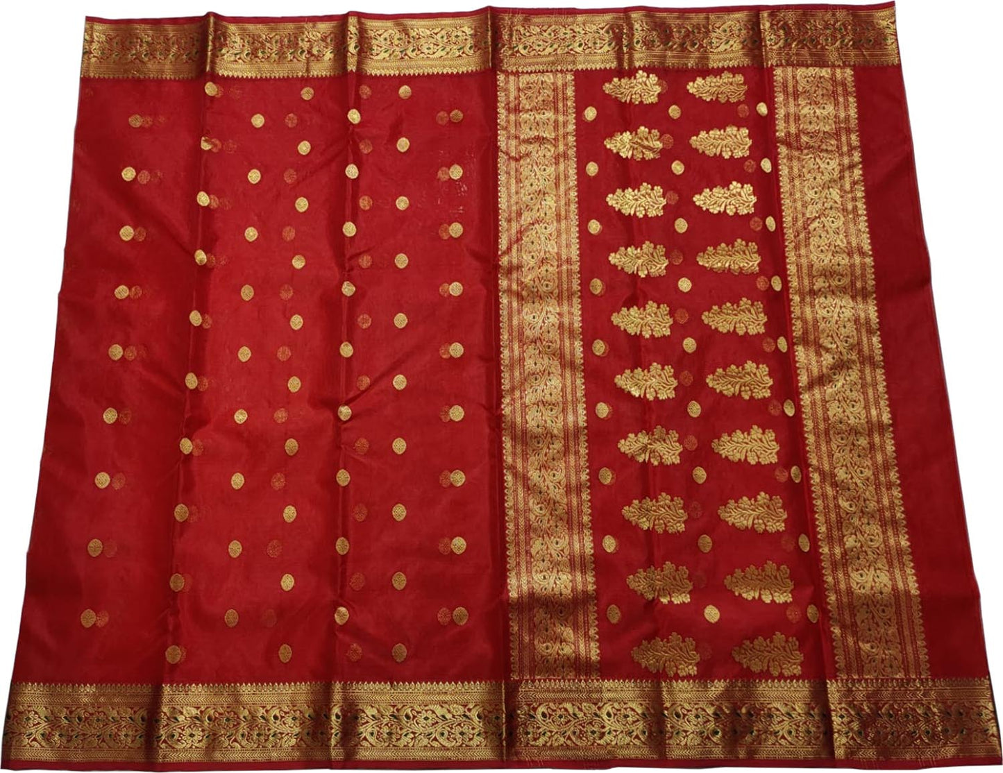 Red Handloom Chanderi Pure Katan Silk Saree - Luxurion World