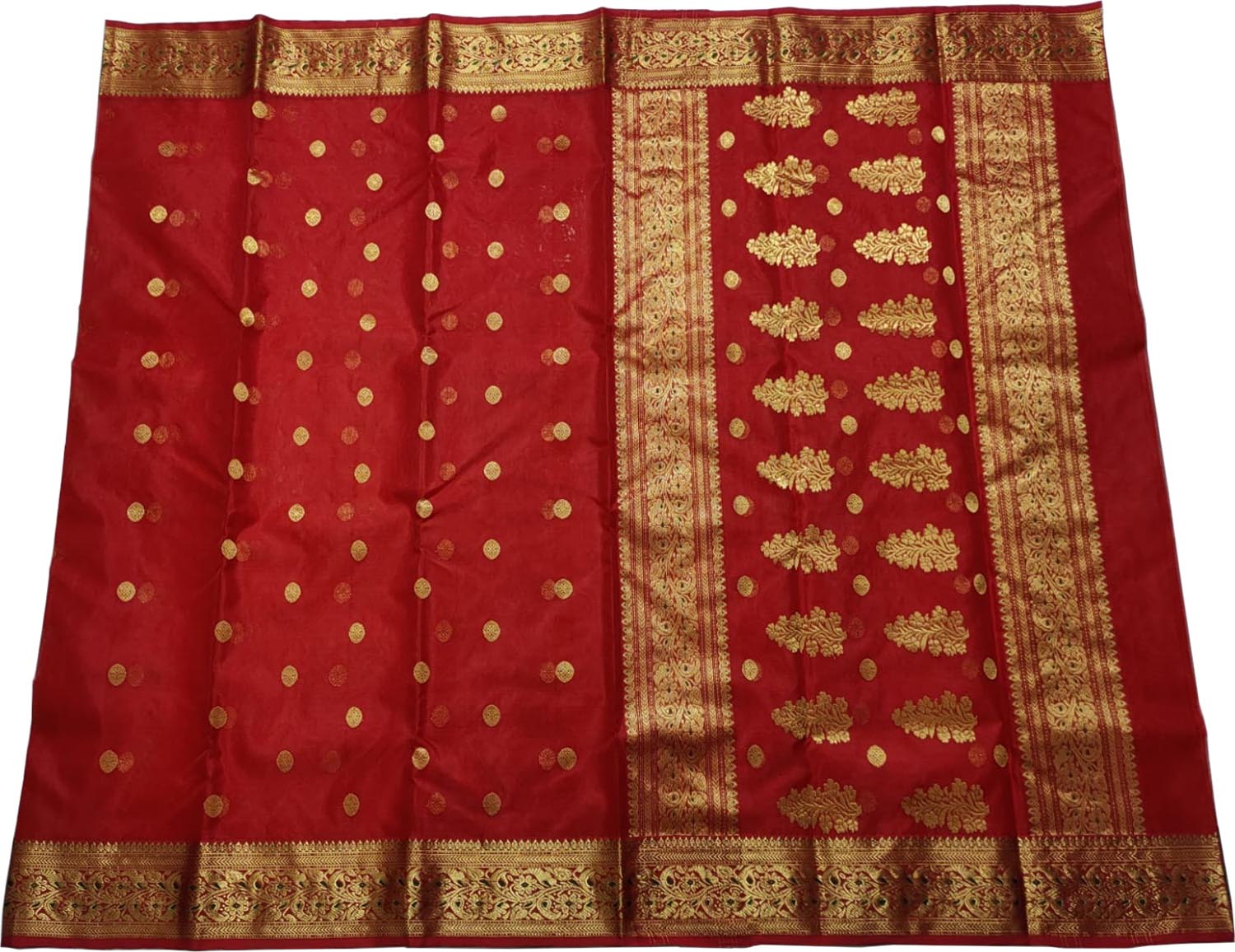 Red Handloom Chanderi Pure Katan Silk Saree - Luxurion World