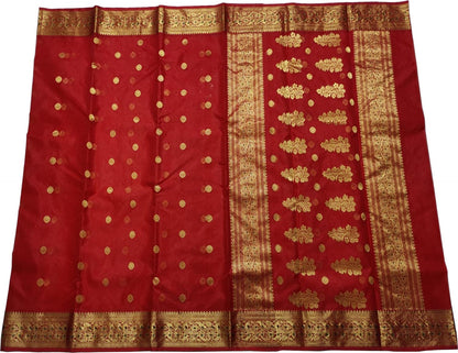 Red Handloom Chanderi Pure Katan Silk Saree - Luxurion World