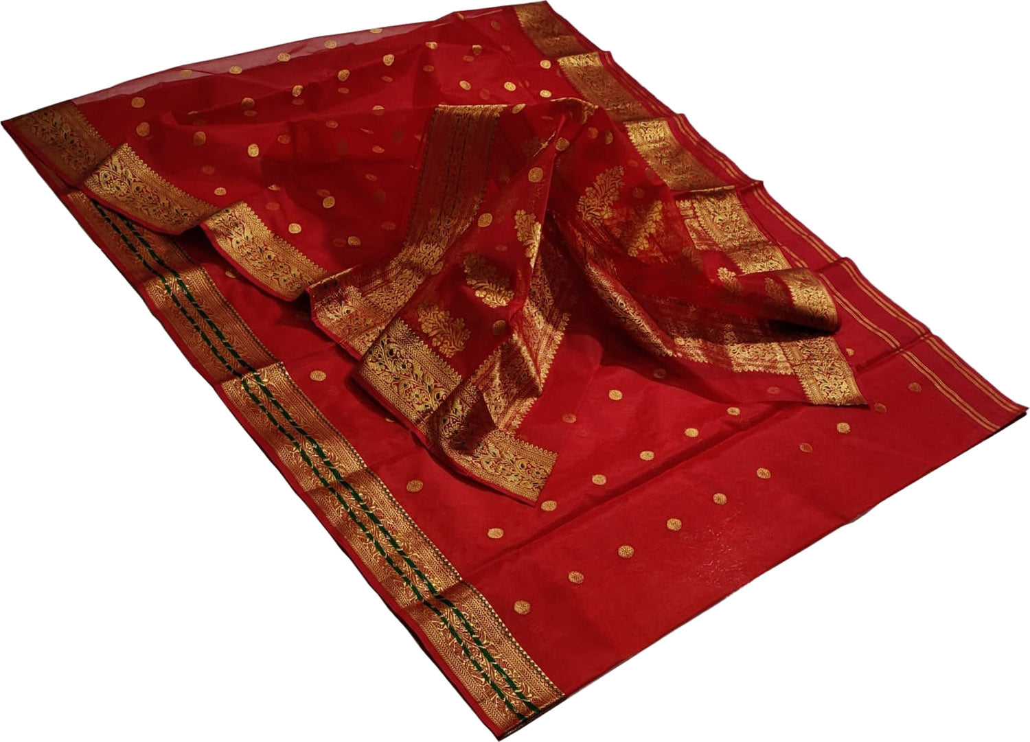 Red Handloom Chanderi Pure Katan Silk Saree - Luxurion World