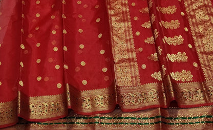 Red Handloom Chanderi Pure Katan Silk Saree - Luxurion World
