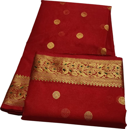 Red Handloom Chanderi Pure Katan Silk Saree - Luxurion World