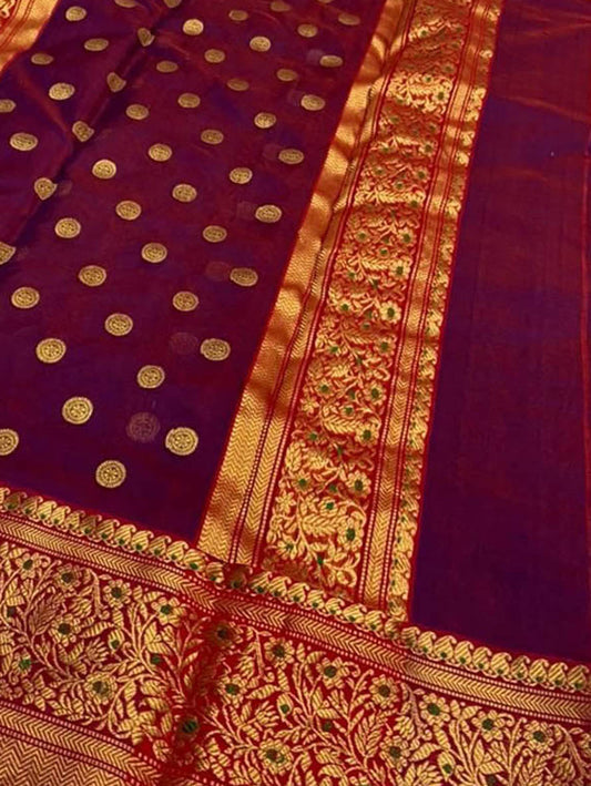 Purple Chanderi Handloom Pure Katan Silk Saree - Luxurion World