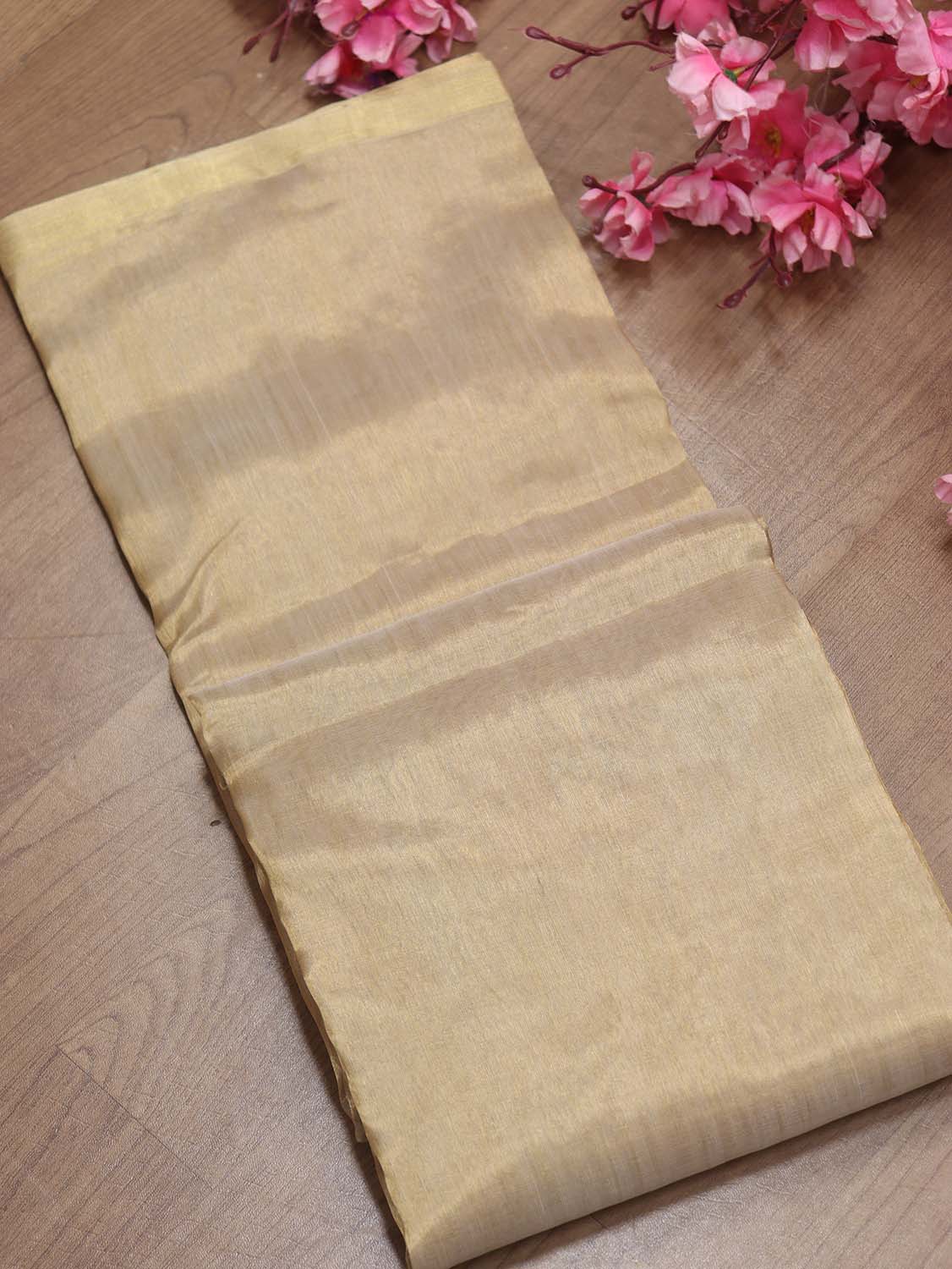 Golden Chanderi Handloom Tissue Silk Saree - Luxurion World