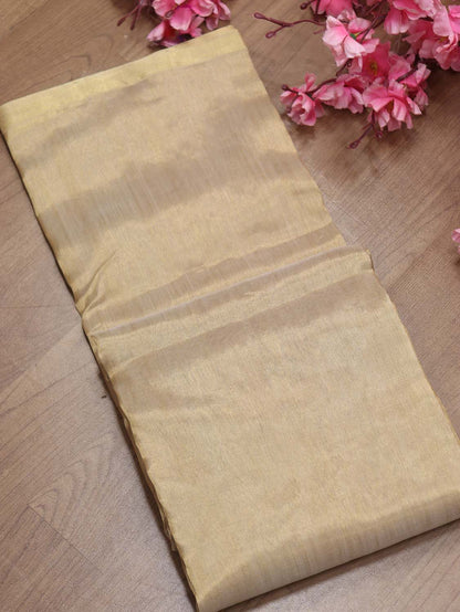Golden Chanderi Handloom Tissue Silk Saree - Luxurion World