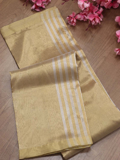 Golden Chanderi Handloom Tissue Silk Saree