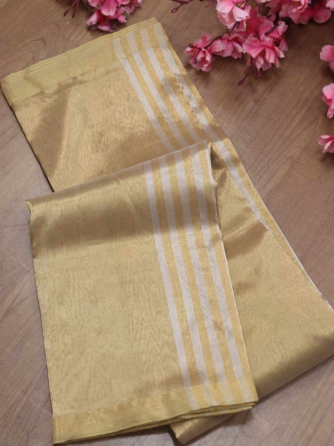 Golden Chanderi Handloom Tissue Silk Saree - Luxurion World