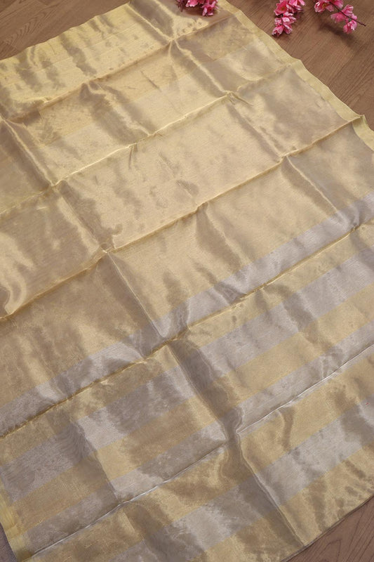Golden Chanderi Handloom Tissue Silk Saree - Luxurion World