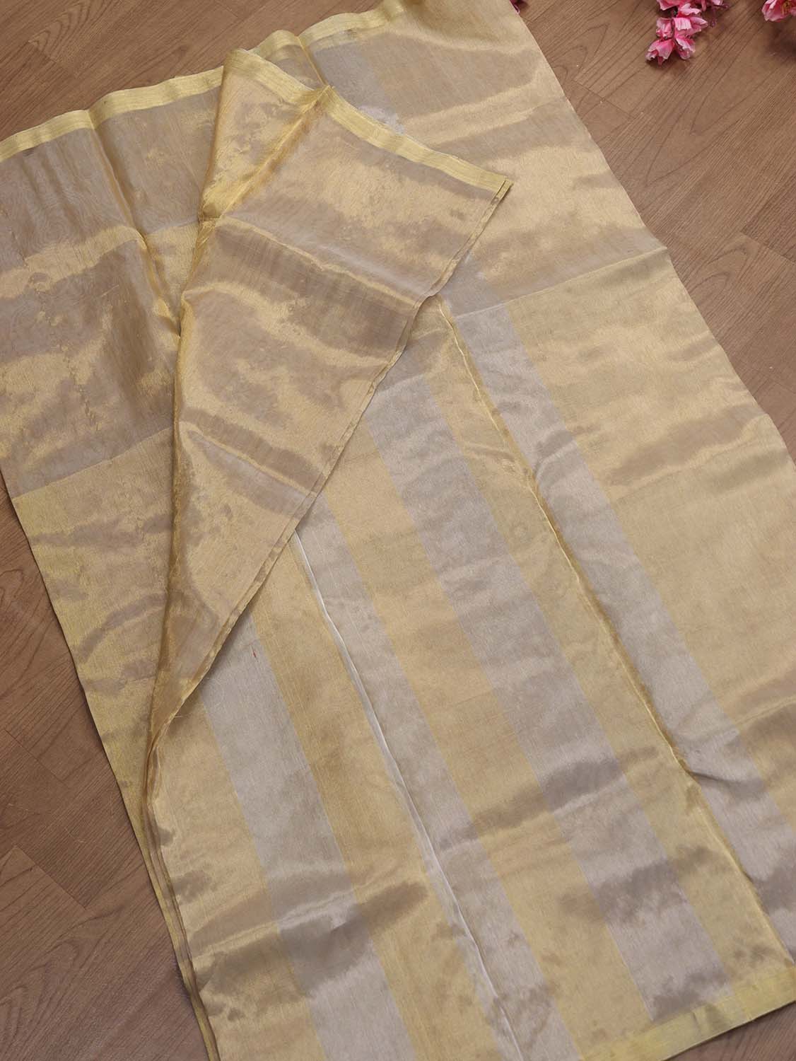 Golden Chanderi Handloom Tissue Silk Saree - Luxurion World