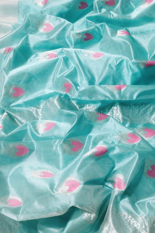 Blue Chanderi Handloom Pure Silk Saree - Elegant and Pure