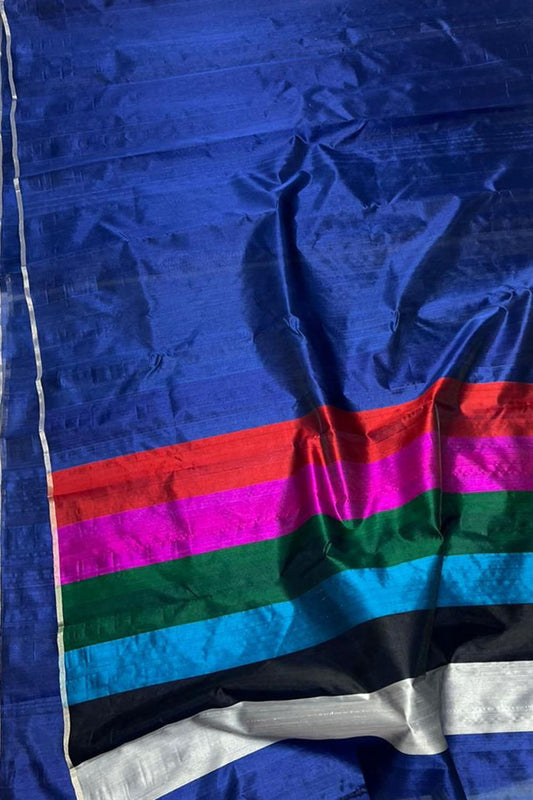 Blue Chanderi Handloom Pure Silk Saree - Pure Elegance - Luxurion World