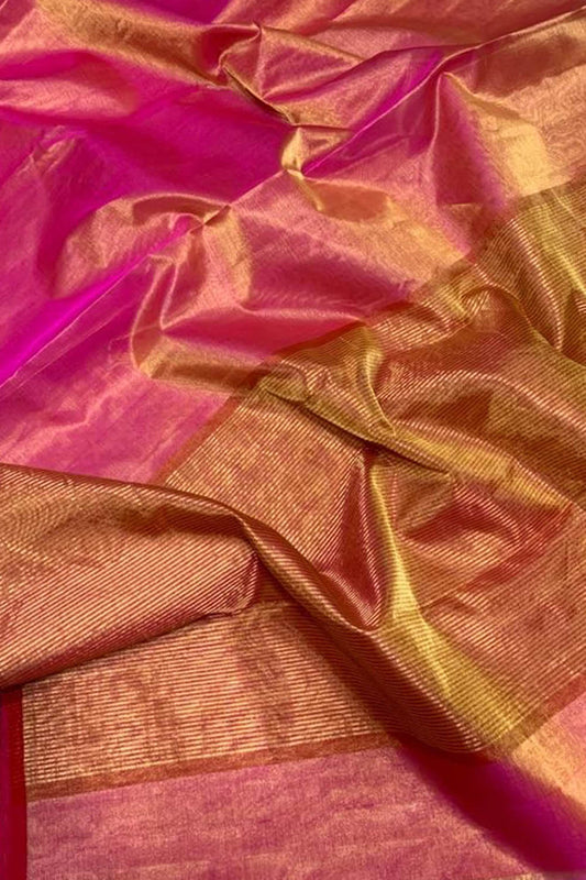 Stunning Pink Chanderi Pure Silk Saree - Handloom Beauty