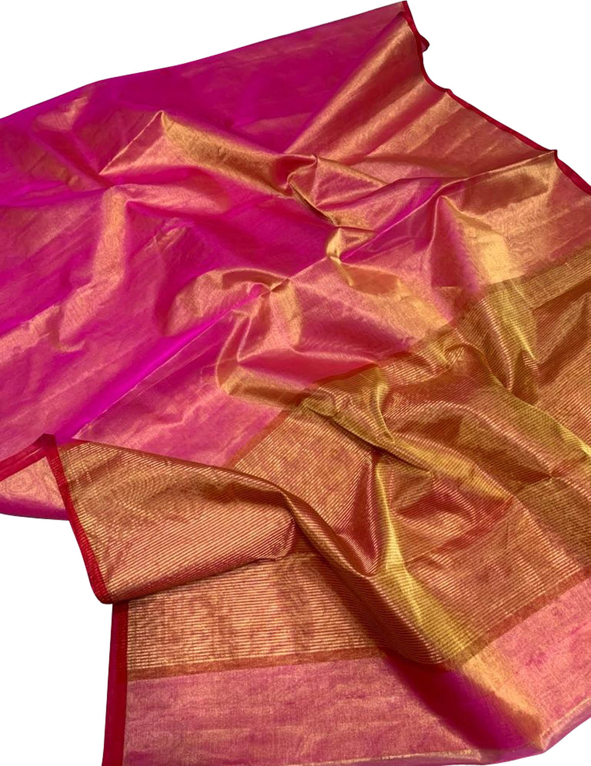 Stunning Pink Chanderi Pure Silk Saree - Handloom Beauty - Luxurion World