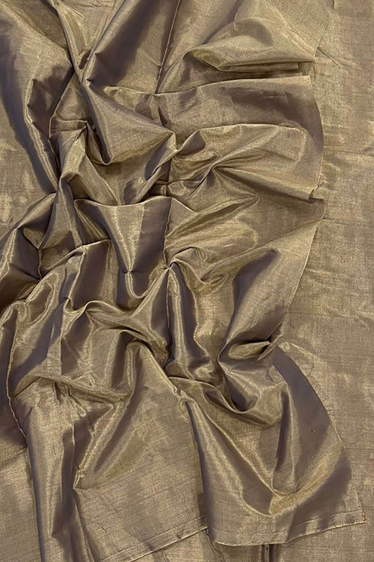 Golden Plain Chanderi Handloom Tissue Silk Saree - Luxurion World