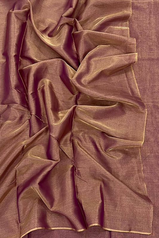 Purple Plain Chanderi Handloom Tissue Silk Saree - Luxurion World
