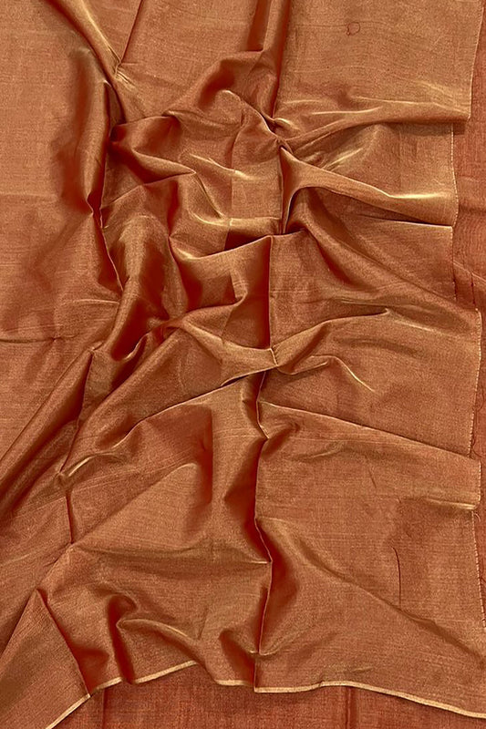 Golden Plain Chanderi Handloom Tissue Silk Saree - Luxurion World