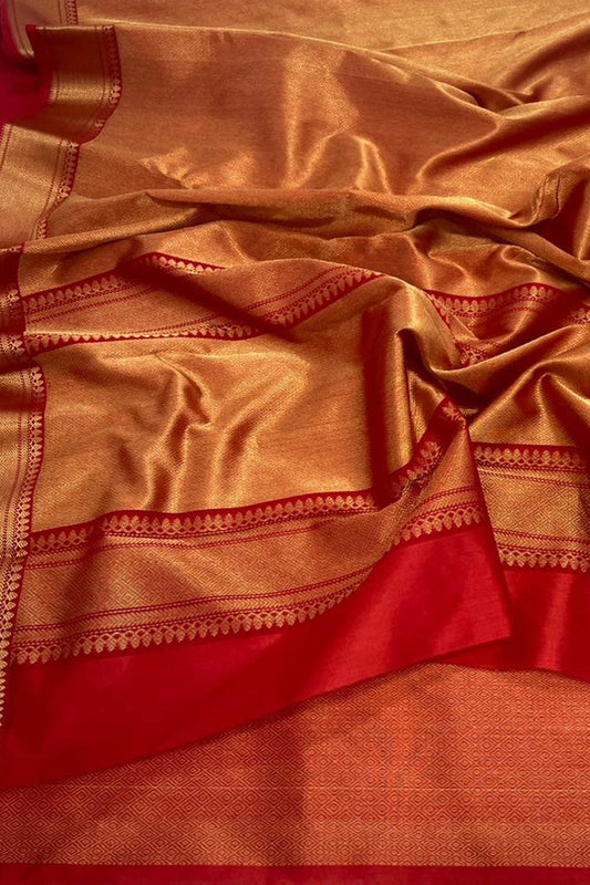Exquisite Golden Chanderi Handloom Katan Silk Saree