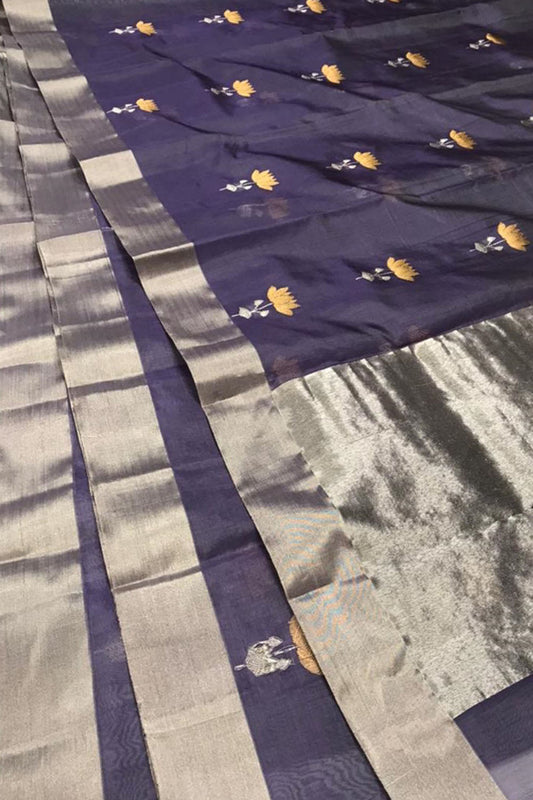 Elegant Purple Chanderi Silk Saree - Handloom Katan Silk - Luxurion World