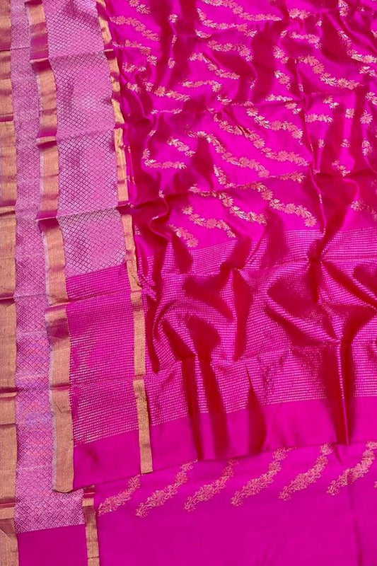 Exquisite Pink Chanderi Handloom Silk Saree