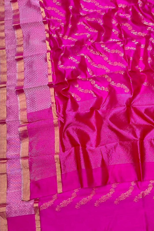 Exquisite Pink Chanderi Handloom Silk Saree - Luxurion World